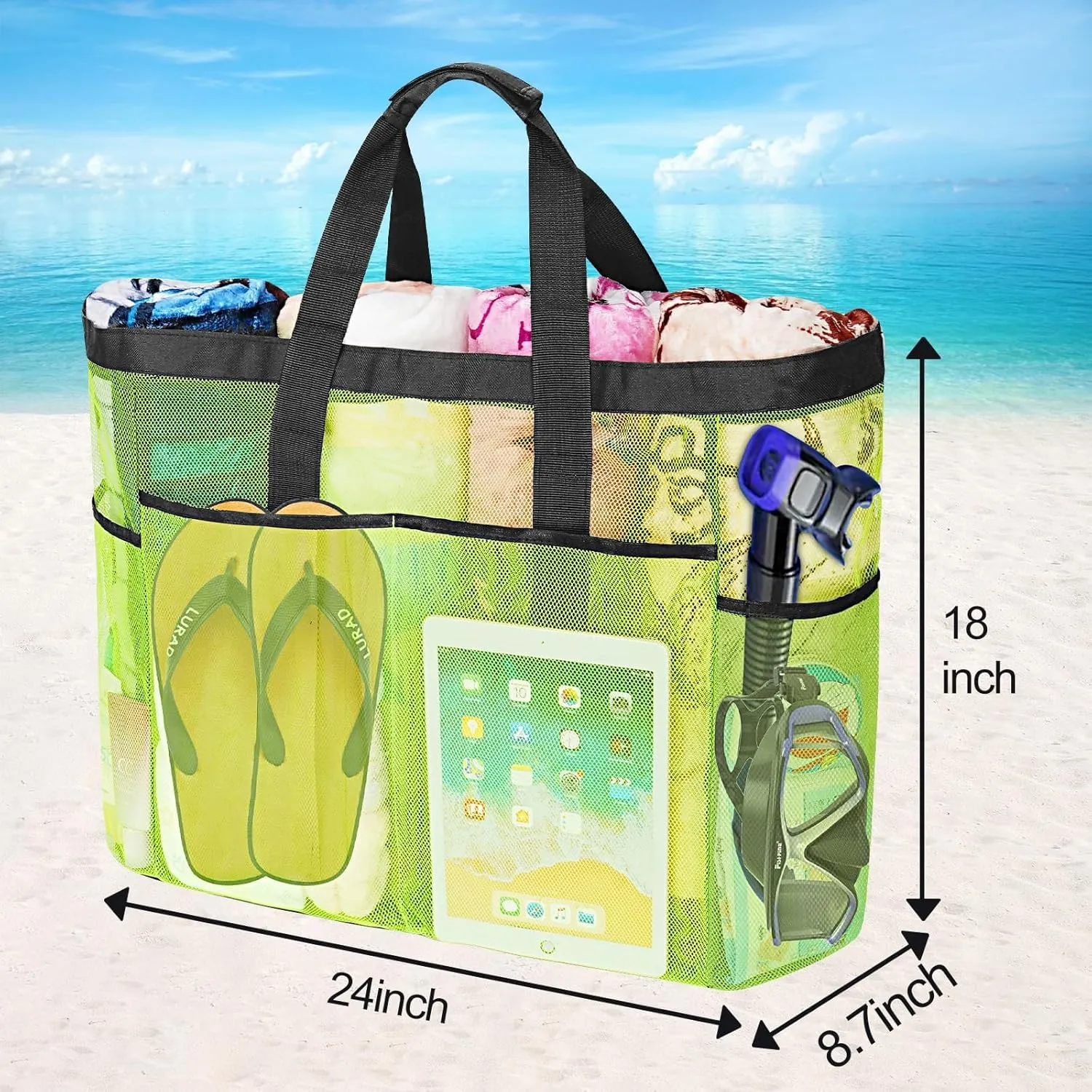 Extra Large Mesh Beach Bag, Tote Bag for Beach with Zipper