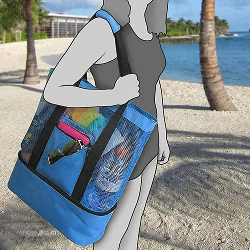 Extra Large Mesh Beach Bag with Cooler Compartment