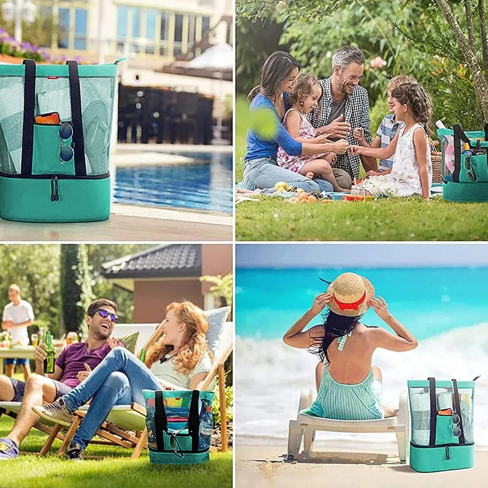 Extra Large Mesh Beach Bag with Cooler Compartment