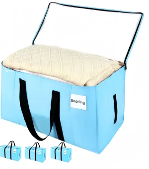 Extra Large Moving Bags Blue, Moving Bags Heavy Duty with Zippers & Handles 4 Pack Thick Material 180GSM Reusable Storage Totes for Space Saving Waterproof Large Totes for Packaging