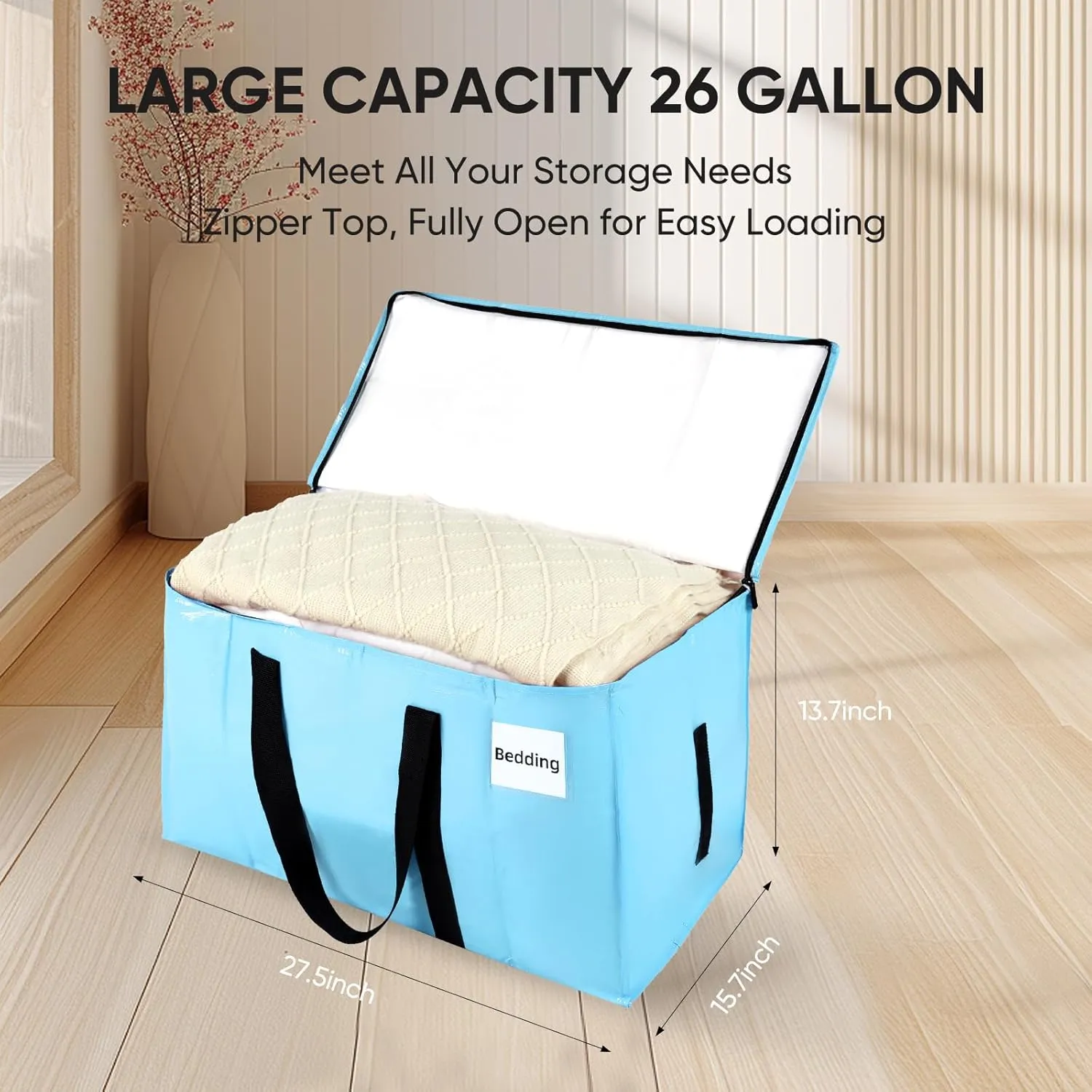 Extra Large Moving Bags Blue, Moving Bags Heavy Duty with Zippers & Handles 4 Pack Thick Material 180GSM Reusable Storage Totes for Space Saving Waterproof Large Totes for Packaging