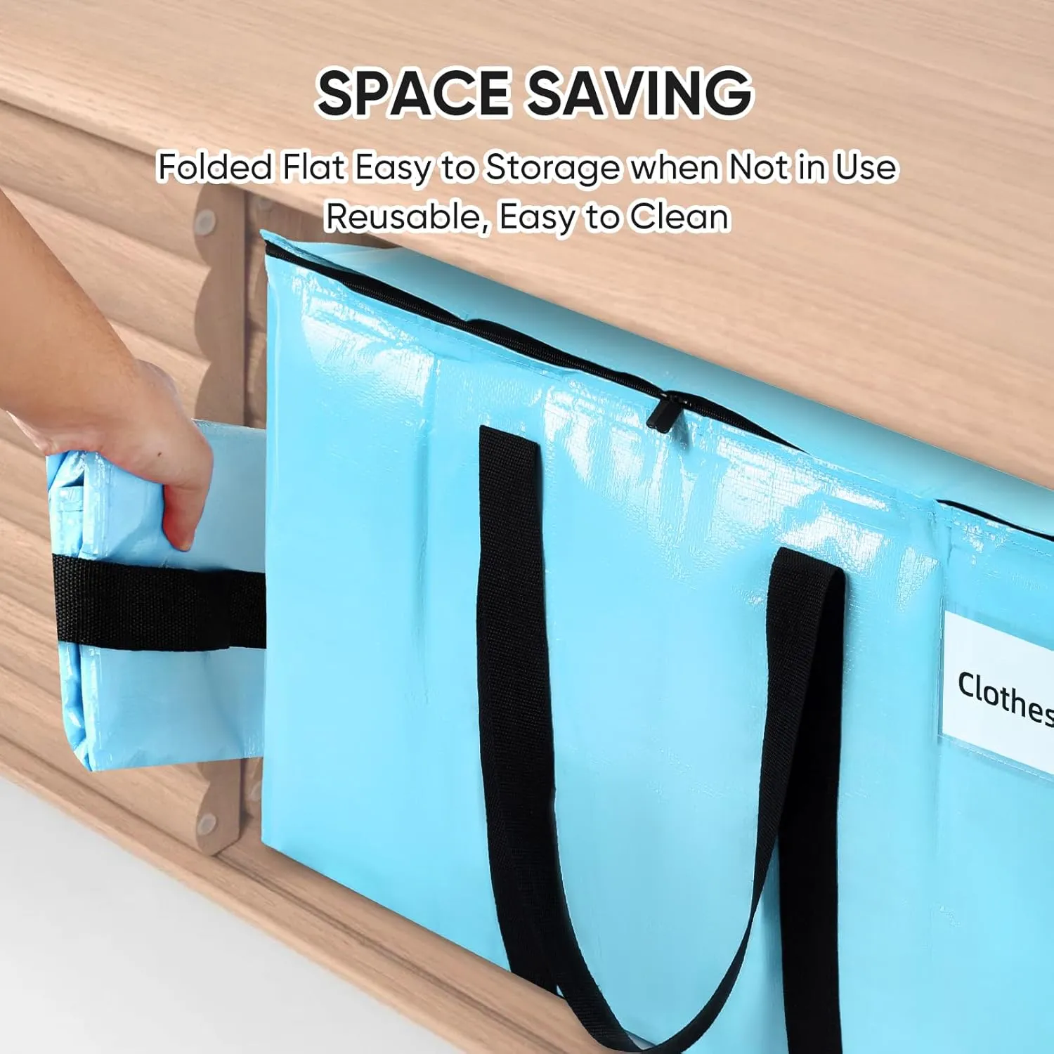 Extra Large Moving Bags Blue, Moving Bags Heavy Duty with Zippers & Handles 4 Pack Thick Material 180GSM Reusable Storage Totes for Space Saving Waterproof Large Totes for Packaging