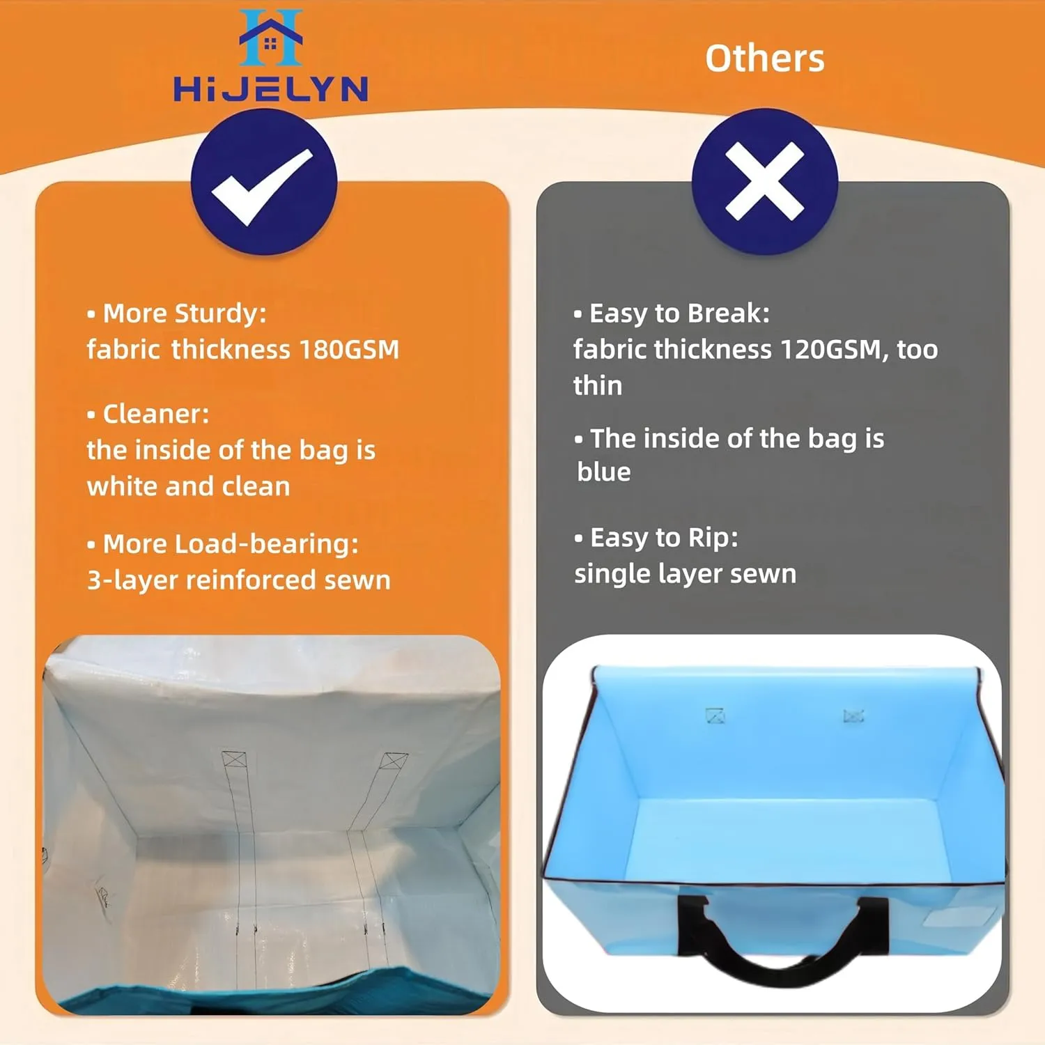 Extra Large Moving Bags Blue, Moving Bags Heavy Duty with Zippers & Handles 4 Pack Thick Material 180GSM Reusable Storage Totes for Space Saving Waterproof Large Totes for Packaging