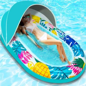 [Extra Large] Pool Floats Lounger Adult with Canopy, 70"x37" Inflatable Tanning Sofa Pool Floats with Headrest Adjustable Sun Shade Floats Hawaiian Luau Swimming Raft Floating for Lake, Beach, Party