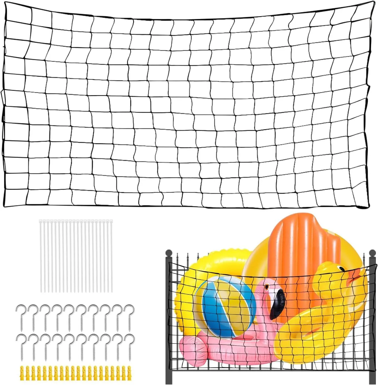 Extra Large Pool Toy Float Storage Net, Cargo Net for Pool Floats, Hanging Elastic Mesh Net Organizer with Hooks, Poolside Float Toy Organizer, Pool Inflatable Toys Storage Net, Pool Accessories
