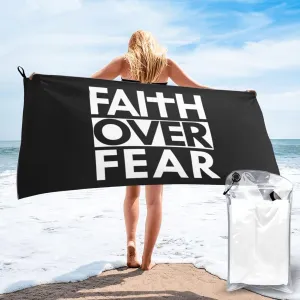 Faith Over Fear Bible Scripture Verse Christian Beach Towel Quick Dry Sand Free Lightweight Large 31.5"x63" with Travel Bag - Vacation Essentials Bath Towel for Pool, Summer