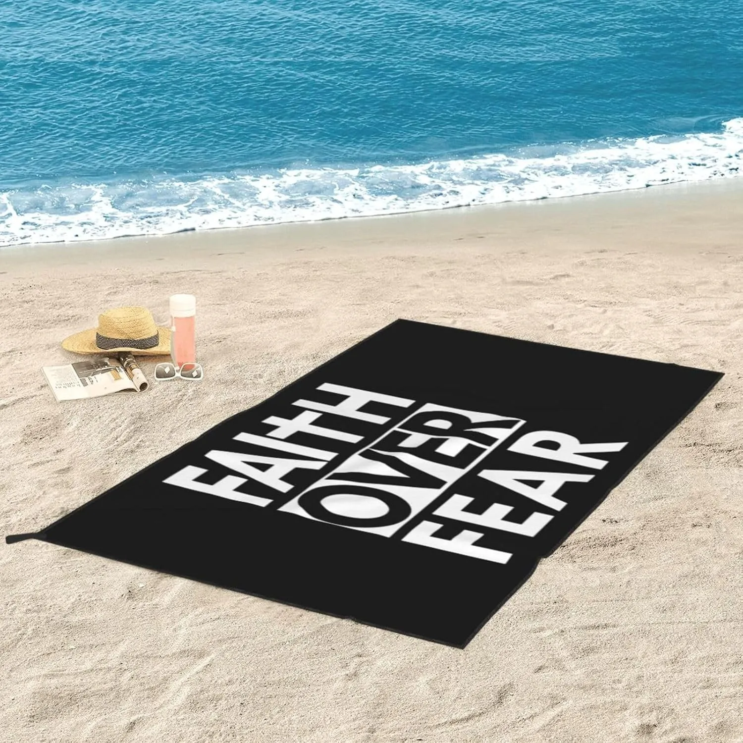 Faith Over Fear Bible Scripture Verse Christian Beach Towel Quick Dry Sand Free Lightweight Large 31.5"x63" with Travel Bag - Vacation Essentials Bath Towel for Pool, Summer