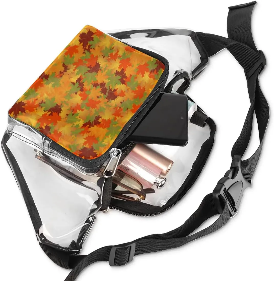 Fall Maple Leaves Clear Fanny Pack Stadium Approved Clear Crossbody Belt Bag for Women Men Transparent Waist Bag with Adjustable Strap for Concerts Sports Events Travel