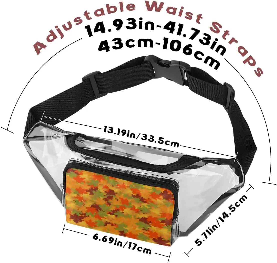 Fall Maple Leaves Clear Fanny Pack Stadium Approved Clear Crossbody Belt Bag for Women Men Transparent Waist Bag with Adjustable Strap for Concerts Sports Events Travel
