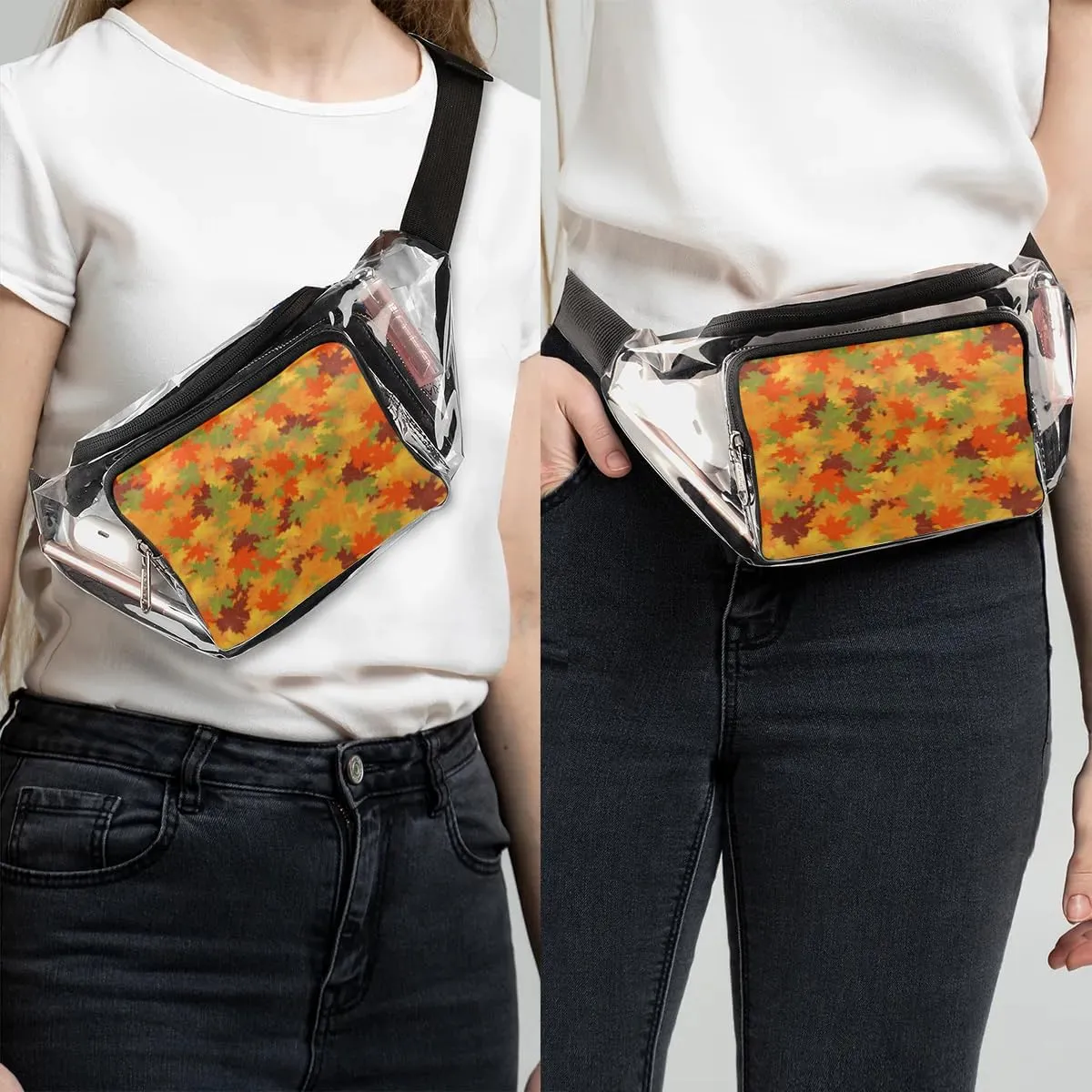 Fall Maple Leaves Clear Fanny Pack Stadium Approved Clear Crossbody Belt Bag for Women Men Transparent Waist Bag with Adjustable Strap for Concerts Sports Events Travel