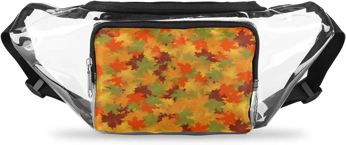 Fall Maple Leaves Clear Fanny Pack Stadium Approved Clear Crossbody Belt Bag for Women Men Transparent Waist Bag with Adjustable Strap for Concerts Sports Events Travel