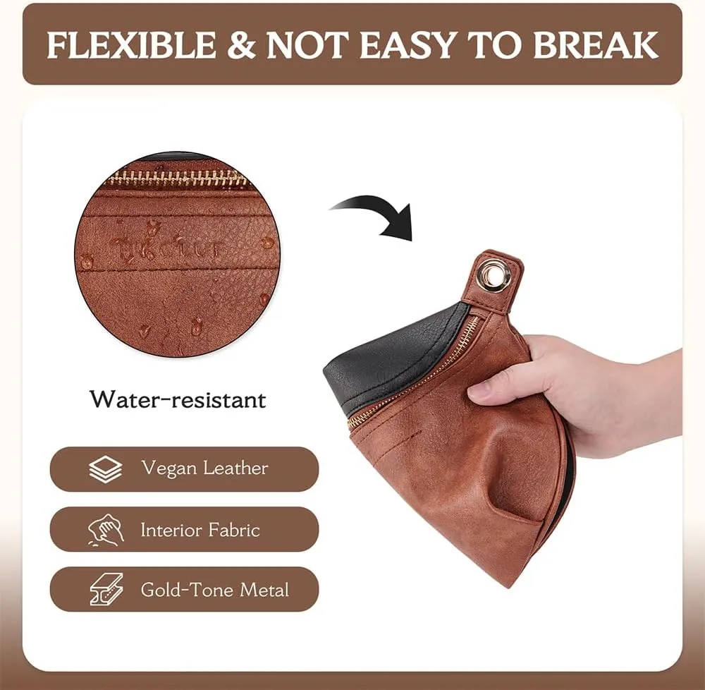 Fanny Pack Crossbody Bags for Women Vegan Leather Belt Bag Waist Pack Causal Chest Bum Bag With 2 Straps Black Brown