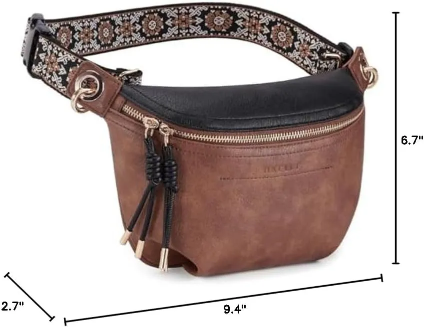 Fanny Pack Crossbody Bags for Women Vegan Leather Belt Bag Waist Pack Causal Chest Bum Bag With 2 Straps Black Brown