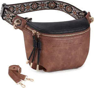 Fanny Pack Crossbody Bags for Women Vegan Leather Belt Bag Waist Pack Causal Chest Bum Bag With 2 Straps Black Brown