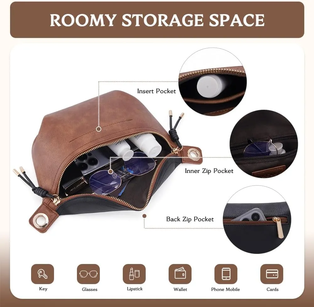 Fanny Pack Crossbody Bags for Women Vegan Leather Belt Bag Waist Pack Causal Chest Bum Bag With 2 Straps Black Brown
