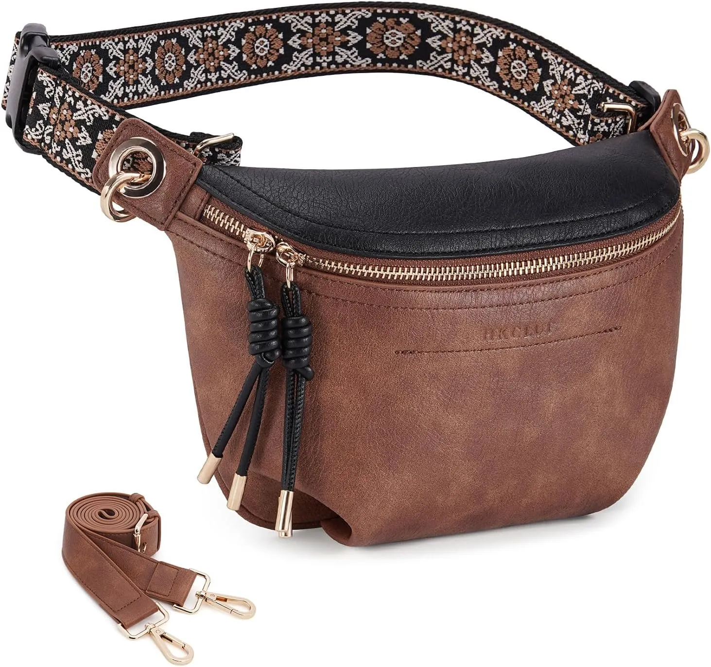 Fanny Pack Crossbody Bags for Women Vegan Leather Belt Bag Waist Pack Causal Chest Bum Bag With 2 Straps Black Brown