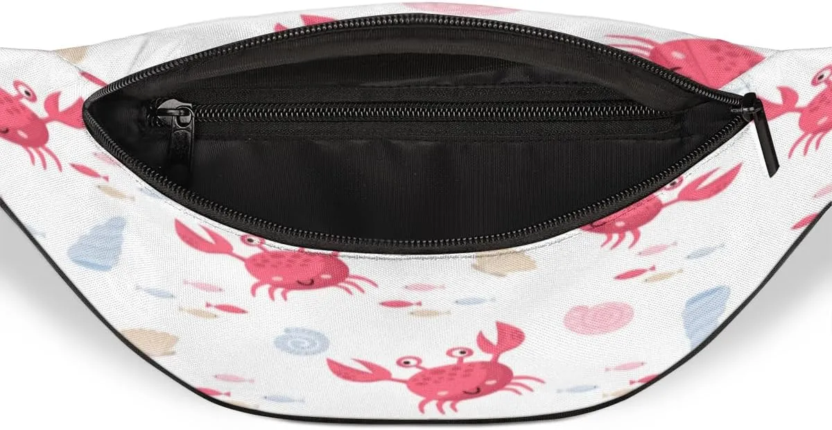 Fanny Pack for Women Men Cartoon Crabs Seashell Waist Pack Crossbody Bag with Adjustable Straps for Hiking Running Walking Travel Cycling