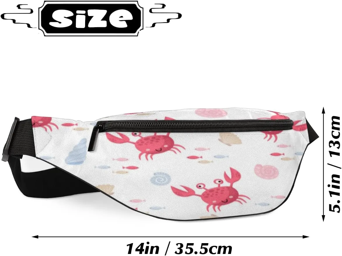 Fanny Pack for Women Men Cartoon Crabs Seashell Waist Pack Crossbody Bag with Adjustable Straps for Hiking Running Walking Travel Cycling