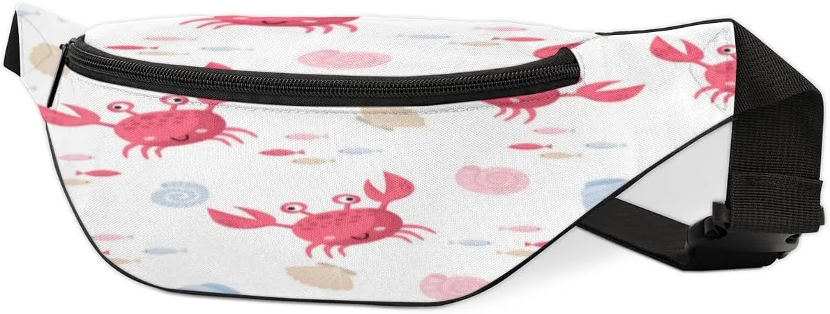 Fanny Pack for Women Men Cartoon Crabs Seashell Waist Pack Crossbody Bag with Adjustable Straps for Hiking Running Walking Travel Cycling