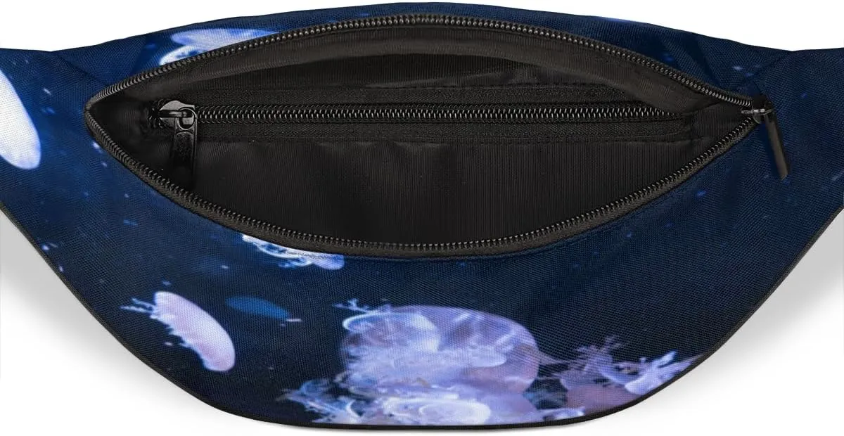 Fanny Pack for Women Men Waist Pack Jelly Fish Floating Crossbody Bag with Adjustable Straps for Hiking Running Walking Travel Cycling