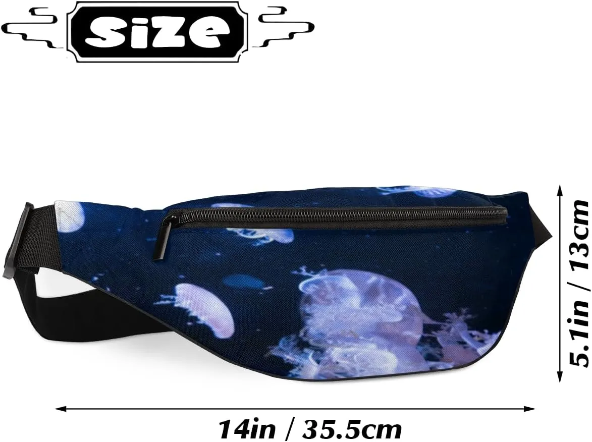 Fanny Pack for Women Men Waist Pack Jelly Fish Floating Crossbody Bag with Adjustable Straps for Hiking Running Walking Travel Cycling
