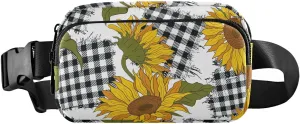 Fanny Pack Waist Bag for Men Women Sunflower and Plaid Crossbody Fashion Waist Packs Belt Bag with Adjustable Strap for Traveling, Hiking, Jogging, Cycling