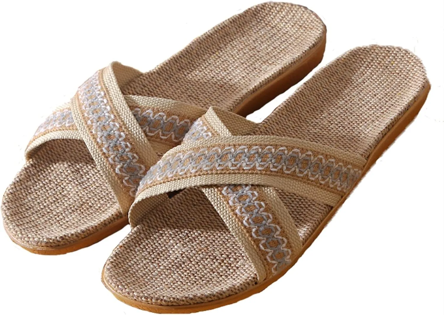 Fashion Neutral Linen Summer Beach Shoes Non-Slip Indoor Slippers (Color : Light Coffee, Size : 13/14)