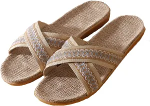 Fashion Neutral Linen Summer Beach Shoes Non-Slip Indoor Slippers (Color : Light Coffee, Size : 13/14)