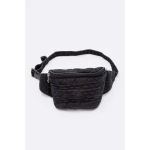 FASHNZFAB Washed Denim Quilted Fanny Pack