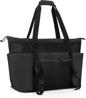 Fasrom Extra Large Mesh Beach Bag with Zipper Bottom, Family Beach Tote Bag with Wet and Dry Separation (Patent Design)