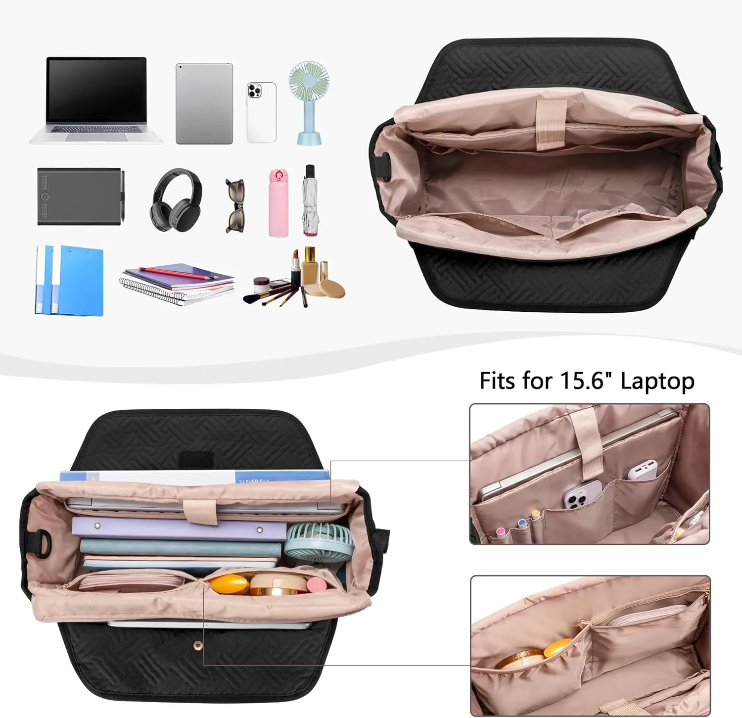 Fasrom Laptop Tote Bag for Women, 15.6 Inch Work Purse with Pockets, Professional Shoulder Bag for Office & Travel