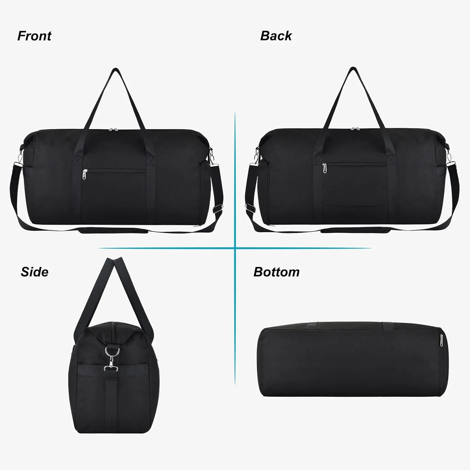 Felipe Varela Carry on luaggage 22x14x9 Airlines Approved, Foldable Carry on Bag Travel Duffel Bags Small Overnight weekender Gym Duffle Bag with Wet Pocket for Women Men (Black, 40L)