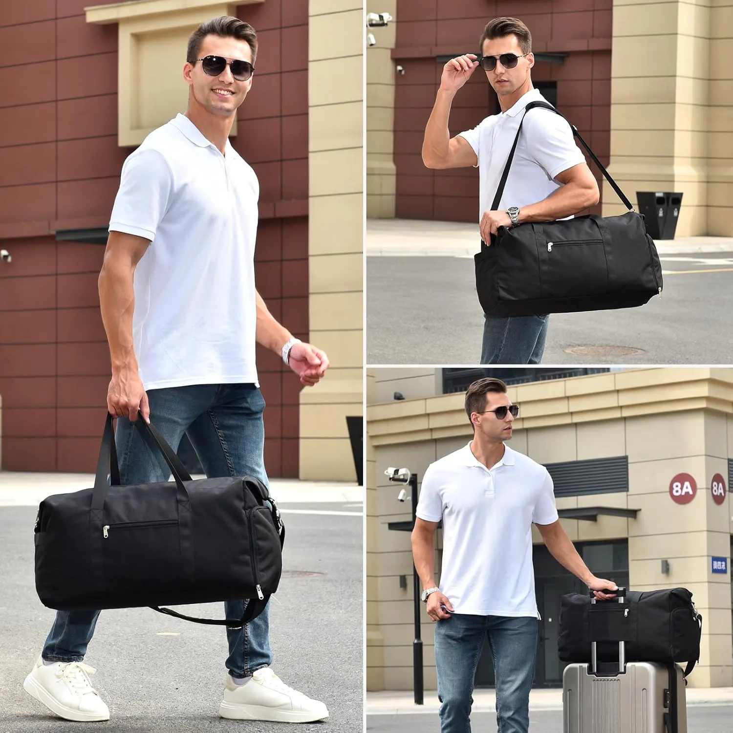Felipe Varela For Spirit Airlines Personal Item Bag 18x14x8, Foldable Travel Duffel Bags Small Overnight weekender Gym Duffle Carry on Luggage Underseat Bag with Wet Pocket(Black, 30L)