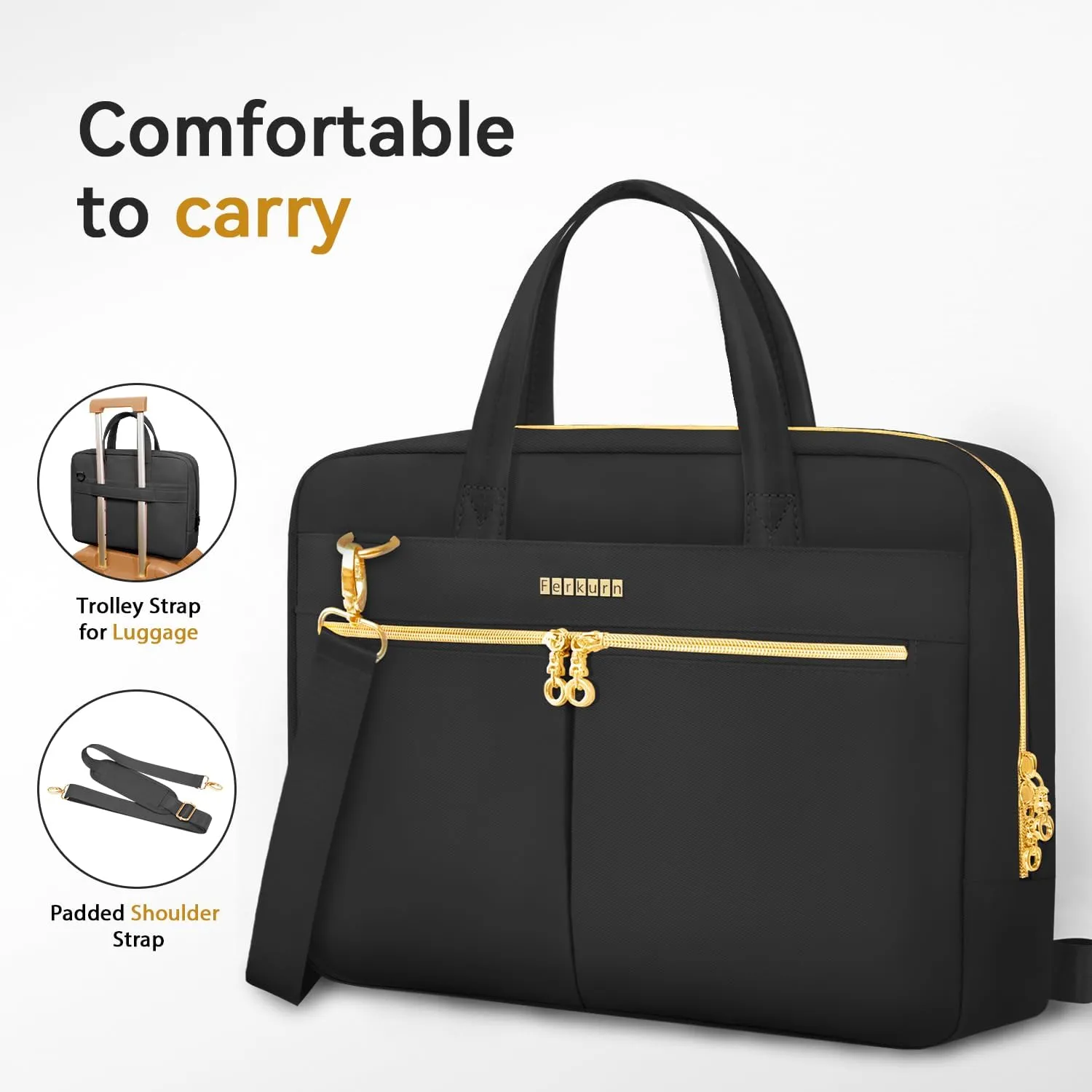 Ferkurn Laptop Bag Case 15.6 16 Inch Laptop Sleeve for Women Men Compatible with Dell Inspiron XPS/HP Envy Pavilion/Lenovo ThinkPad/Vivobook/Acer, Strap Carrying Briefcase Computer Bag Case, Black
