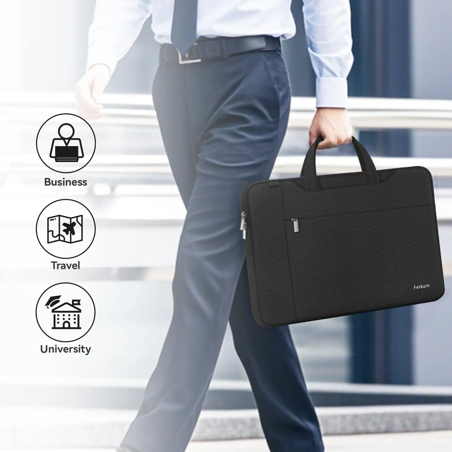 Ferkurn Laptop Bag Case 15.6 16 Inch Women Men Laptop Sleeve Compatible with Dell Inspiron XPS/HP Envy Pavilion/Lenovo Thinkpad Ideapad/Vivobook/Acer Chromebook,Shoulder Briefcase Messenger Case,Black