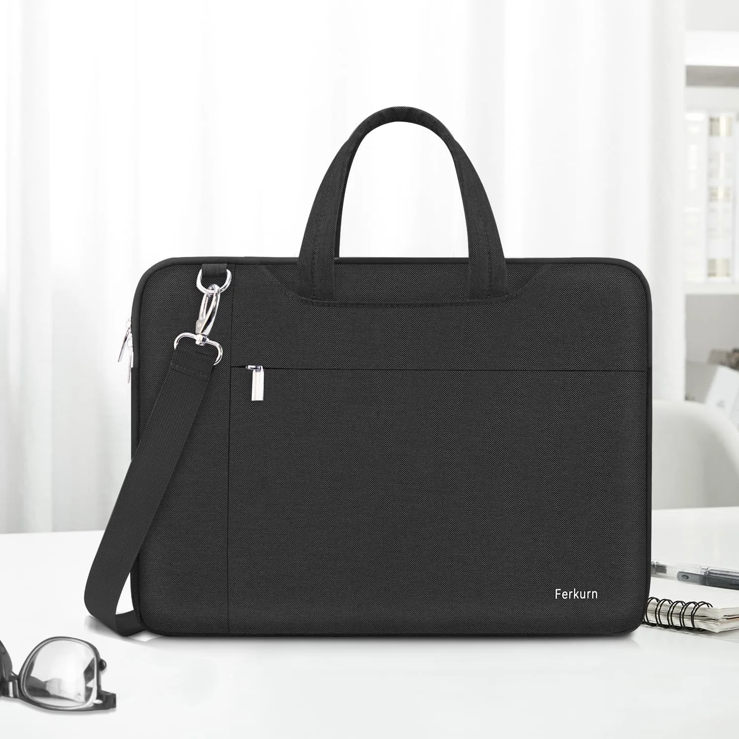 Ferkurn Laptop Bag Case 15.6 16 Inch Women Men Laptop Sleeve Compatible with Dell Inspiron XPS/HP Envy Pavilion/Lenovo Thinkpad Ideapad/Vivobook/Acer Chromebook,Shoulder Briefcase Messenger Case,Black