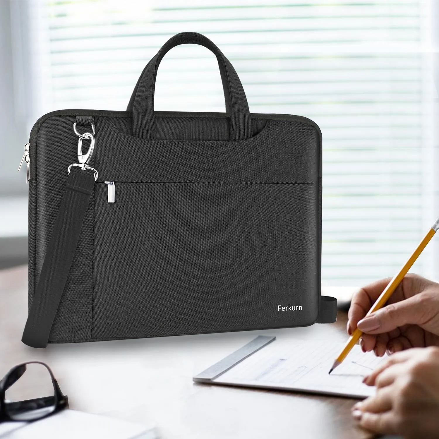 Ferkurn Laptop Bag Case 15.6 16 Inch Women Men Laptop Sleeve Compatible with Dell Inspiron XPS/HP Envy Pavilion/Lenovo Thinkpad Ideapad/Vivobook/Acer Chromebook,Shoulder Briefcase Messenger Case,Black