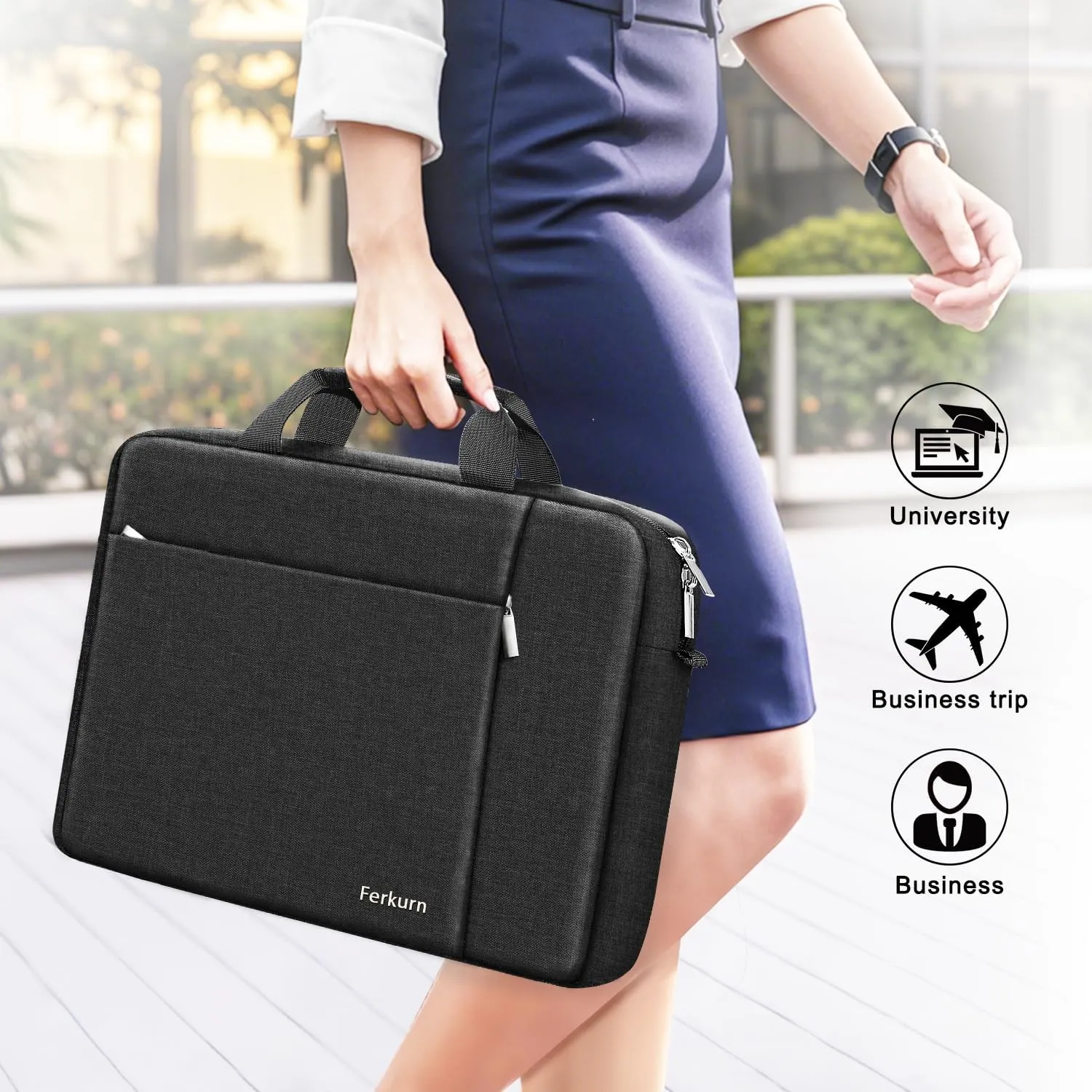 Ferkurn Laptop Bag Case for Women Men Computer Bag Compatible with HP Envy Pavilion Omen/LG Gram/MSI/Dell Inspiron XPS/Lenovo/Acer, Shoulder Strap Carrying Messenger Briefcase, Black, 15.6 16 Inch