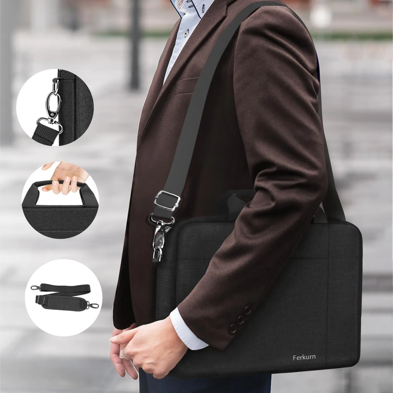 Ferkurn Laptop Bag Case for Women Men Computer Bag Compatible with HP Envy Pavilion Omen/LG Gram/MSI/Dell Inspiron XPS/Lenovo/Acer, Shoulder Strap Carrying Messenger Briefcase, Black, 15.6 16 Inch