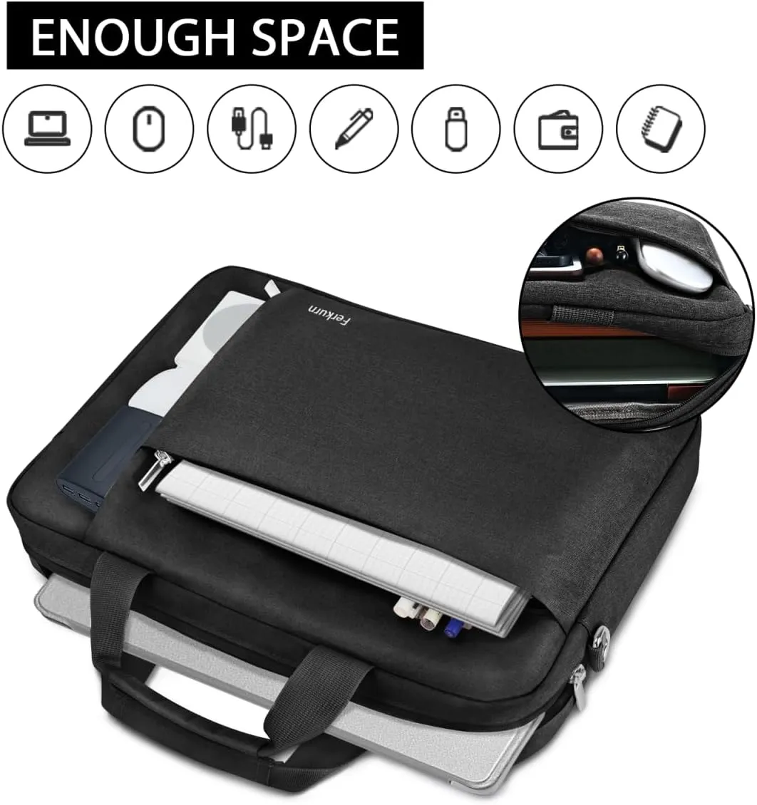 Ferkurn Laptop Bag Case for Women Men Computer Bag Compatible with HP Envy Pavilion Omen/LG Gram/MSI/Dell Inspiron XPS/Lenovo/Acer, Shoulder Strap Carrying Messenger Briefcase, Black, 15.6 16 Inch