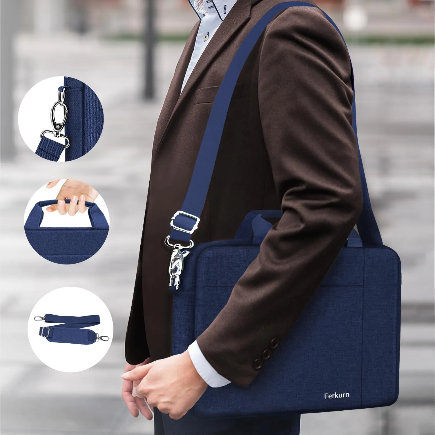 Ferkurn Laptop Bag Case for Women Men Computer Bag Compatible with HP Envy Pavilion Omen/LG Gram/MSI/Dell Inspiron XPS/Lenovo/Acer, Shoulder Strap Carrying Messenger Briefcase, Blue, 17 17.3 Inch