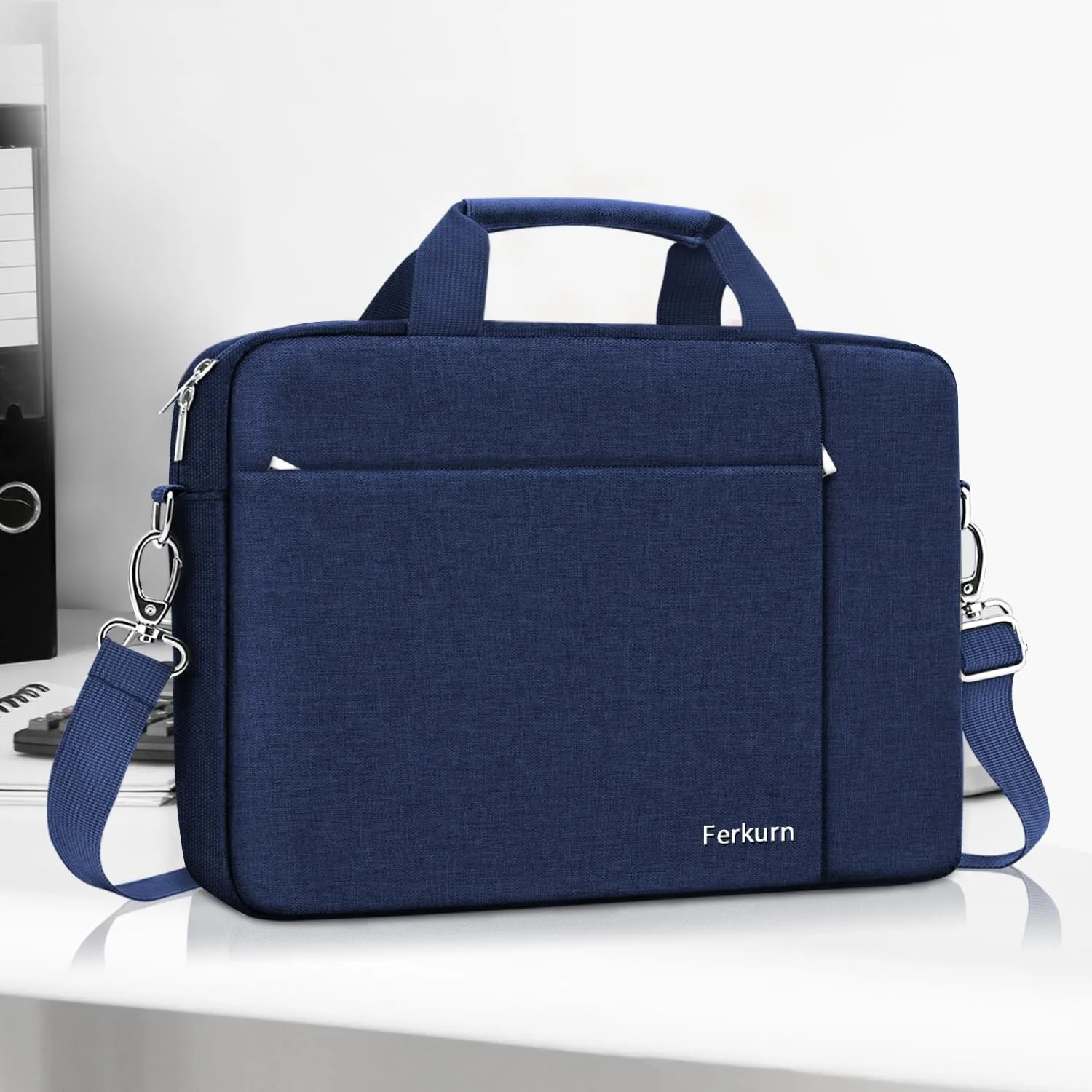 Ferkurn Laptop Bag Case for Women Men Computer Bag Compatible with HP Envy Pavilion Omen/LG Gram/MSI/Dell Inspiron XPS/Lenovo/Acer, Shoulder Strap Carrying Messenger Briefcase, Blue, 17 17.3 Inch