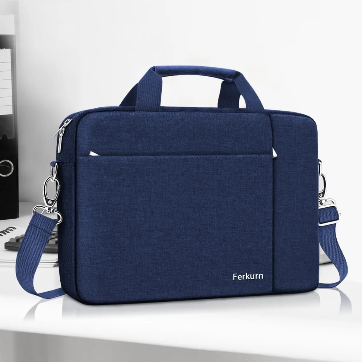 Ferkurn Laptop Bag Case for Women Men Computer Bag Compatible with HP Envy Pavilion Omen/LG Gram/MSI/Dell Inspiron XPS/Lenovo/Acer, Shoulder Strap Carrying Messenger Briefcase, Blue, 17 17.3 Inch