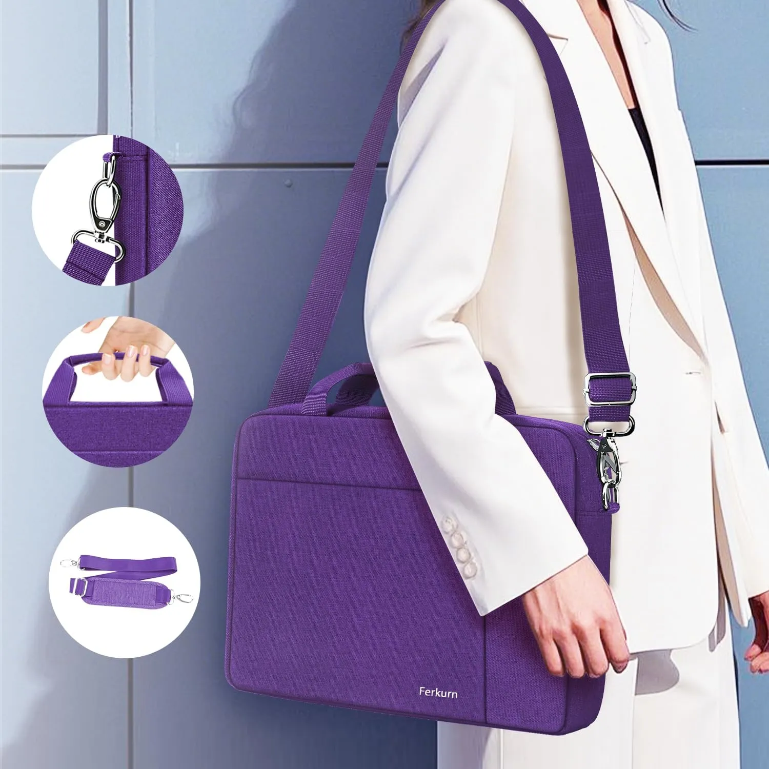 Ferkurn Laptop Bag Case for Women Men Computer Bag Compatible with HP Envy Pavilion Omen/LG Gram/MSI/Dell Inspiron XPS/Lenovo/Acer, Shoulder Strap Carrying Messenger Briefcase, Purple, 15.6 16 Inch