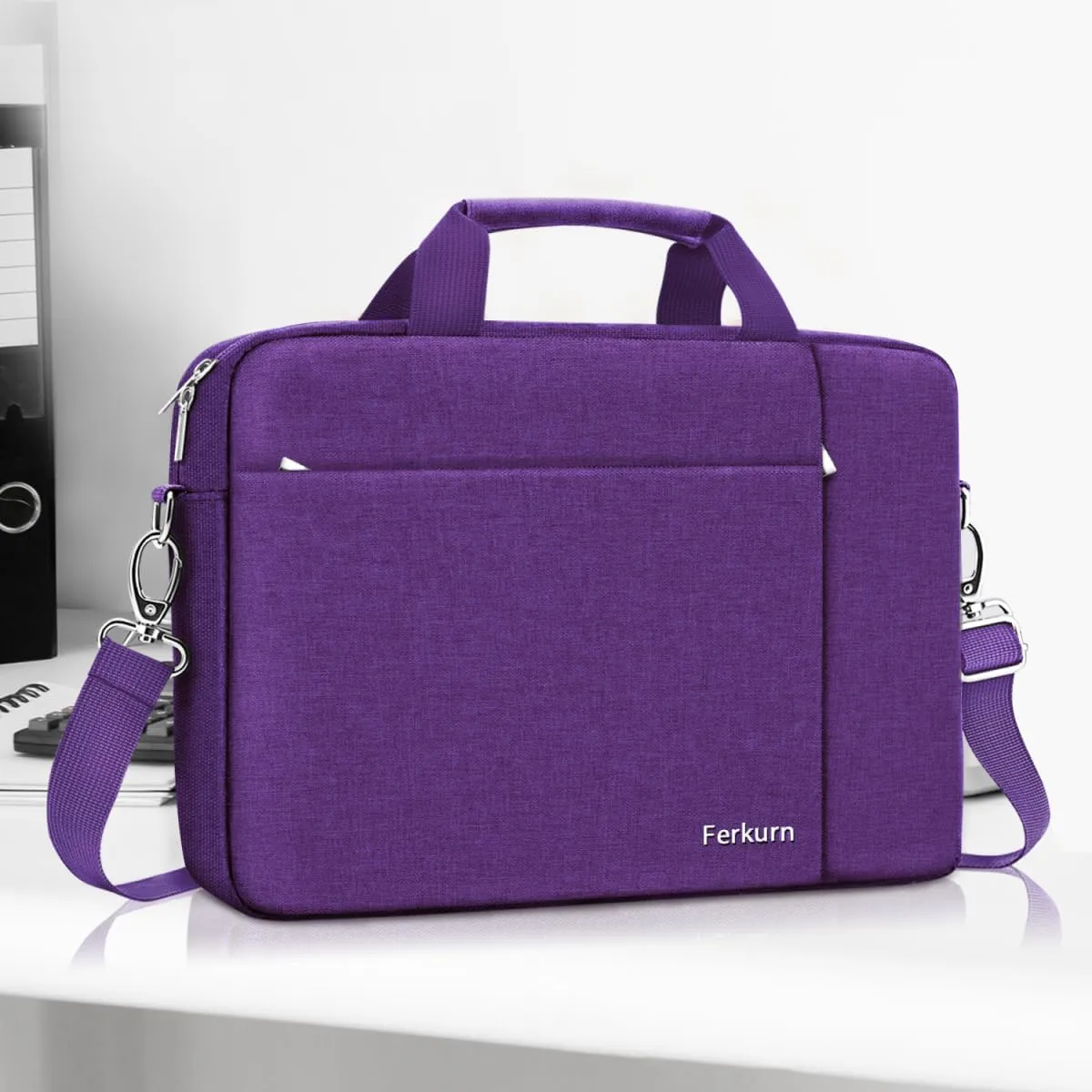 Ferkurn Laptop Bag Case for Women Men Computer Bag Compatible with HP Envy Pavilion Omen/LG Gram/MSI/Dell Inspiron XPS/Lenovo/Acer, Shoulder Strap Carrying Messenger Briefcase, Purple, 15.6 16 Inch