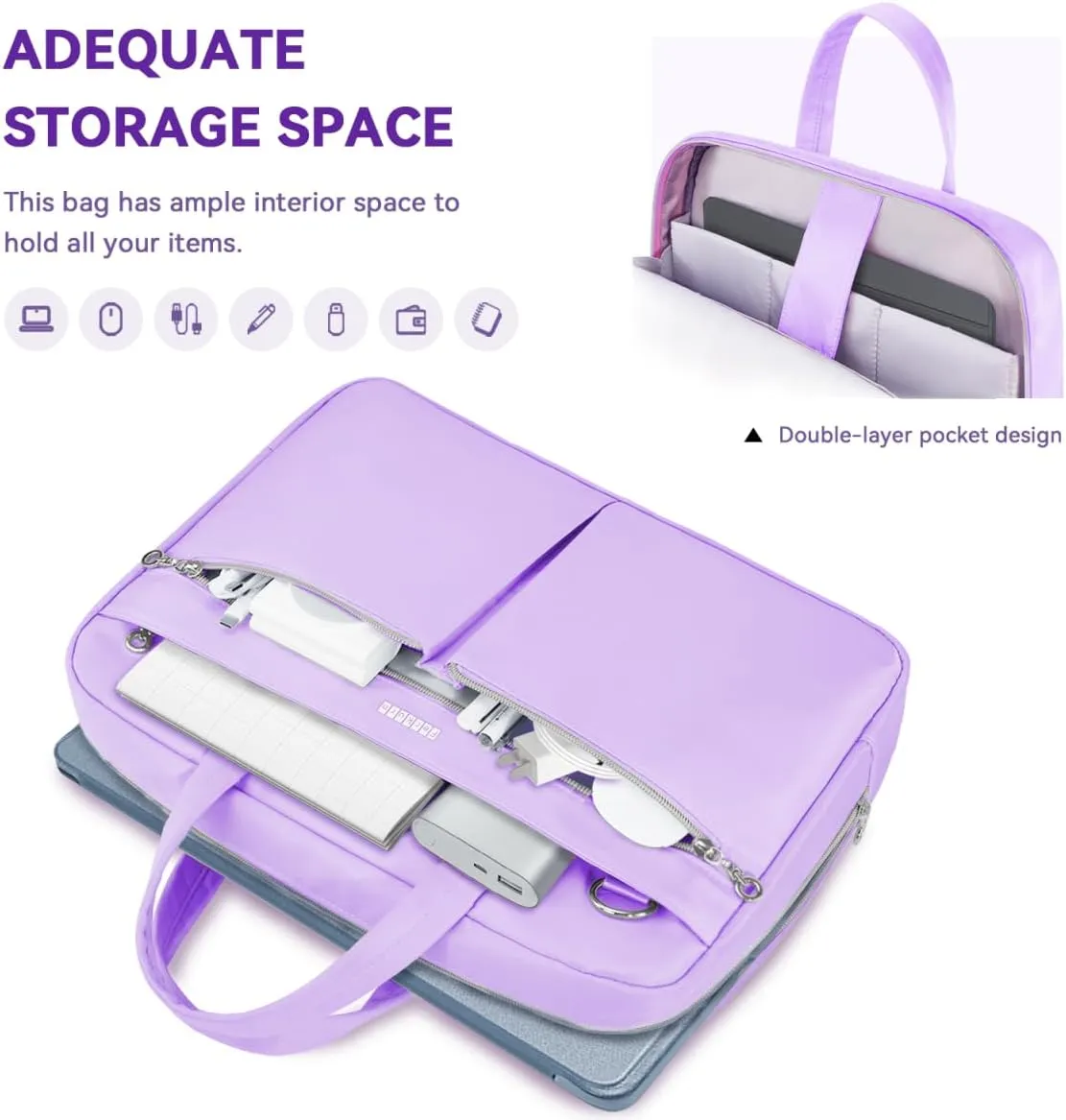 Ferkurn Laptop Bag Case Women Men Computer Bag Compatible with MacBook/HP/LG/Dell, Shoulder Strap Slim Carrying Messenger Briefcase, Purple, 14 Inch