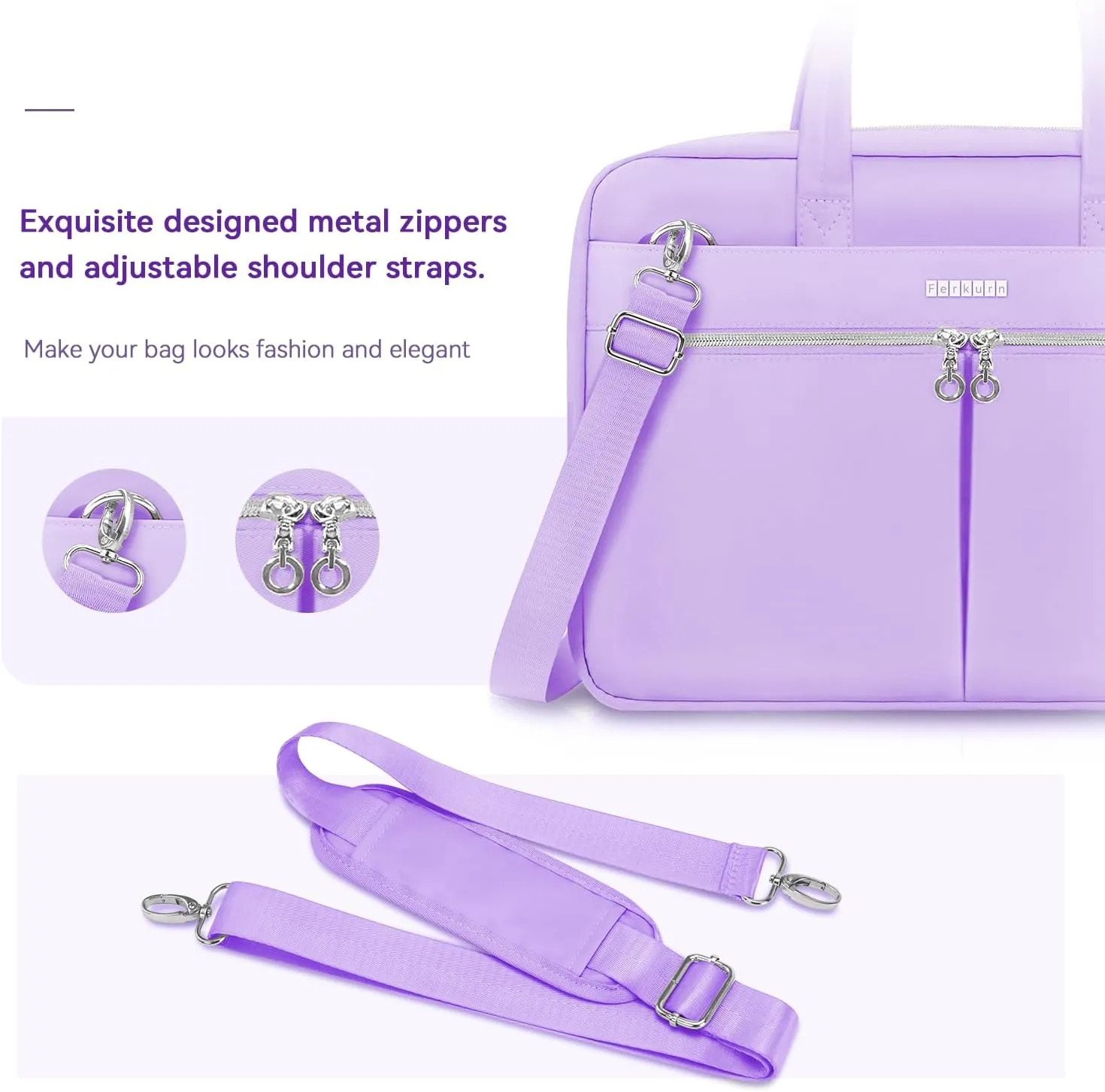 Ferkurn Laptop Bag Case Women Men Computer Bag Compatible with MacBook/HP/LG/Dell, Shoulder Strap Slim Carrying Messenger Briefcase, Purple, 14 Inch