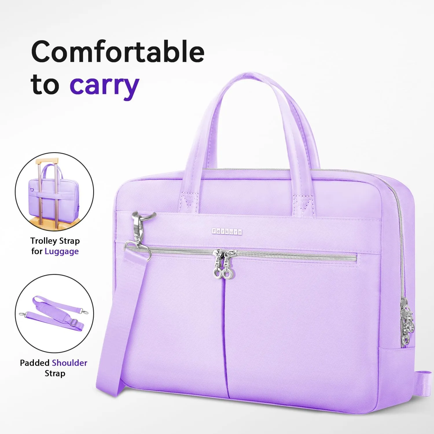 Ferkurn Laptop Bag Case Women Men Computer Bag Compatible with MacBook/HP/LG/Dell, Shoulder Strap Slim Carrying Messenger Briefcase, Purple, 14 Inch