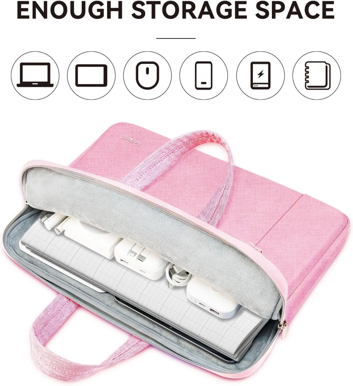 Ferkurn Laptop Bag Case Women Men Computer Sleeve with Shoulder Compatible with HP Envy Pavilion/Inspiron/Thinkpad/Vivobook/MSI/Surface,Waterproof Briefcase with Handle, Pink, 15 15.6 Inch