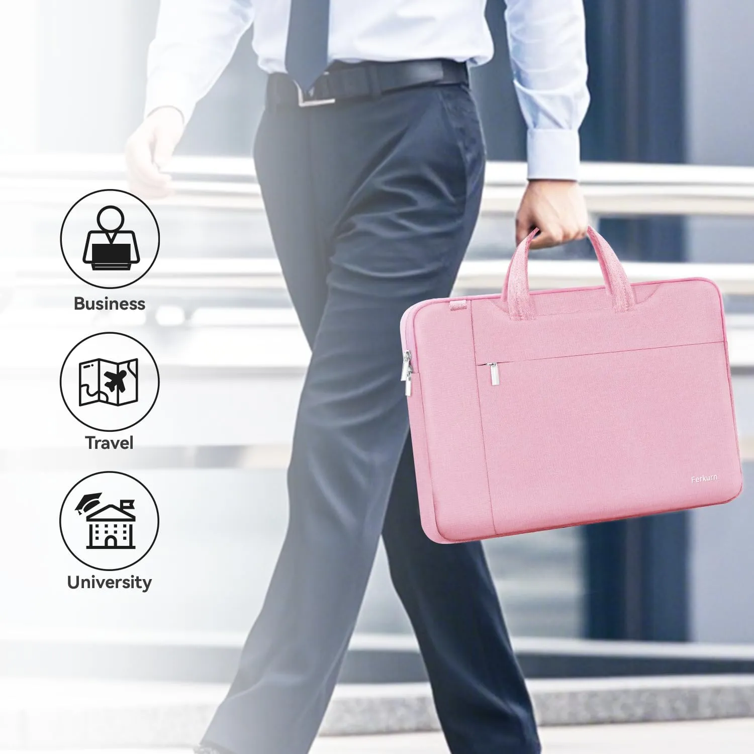 Ferkurn Laptop Bag Case Women Men Computer Sleeve with Shoulder Compatible with HP Envy Pavilion/Inspiron/Thinkpad/Vivobook/MSI/Surface,Waterproof Briefcase with Handle, Pink, 15 15.6 Inch